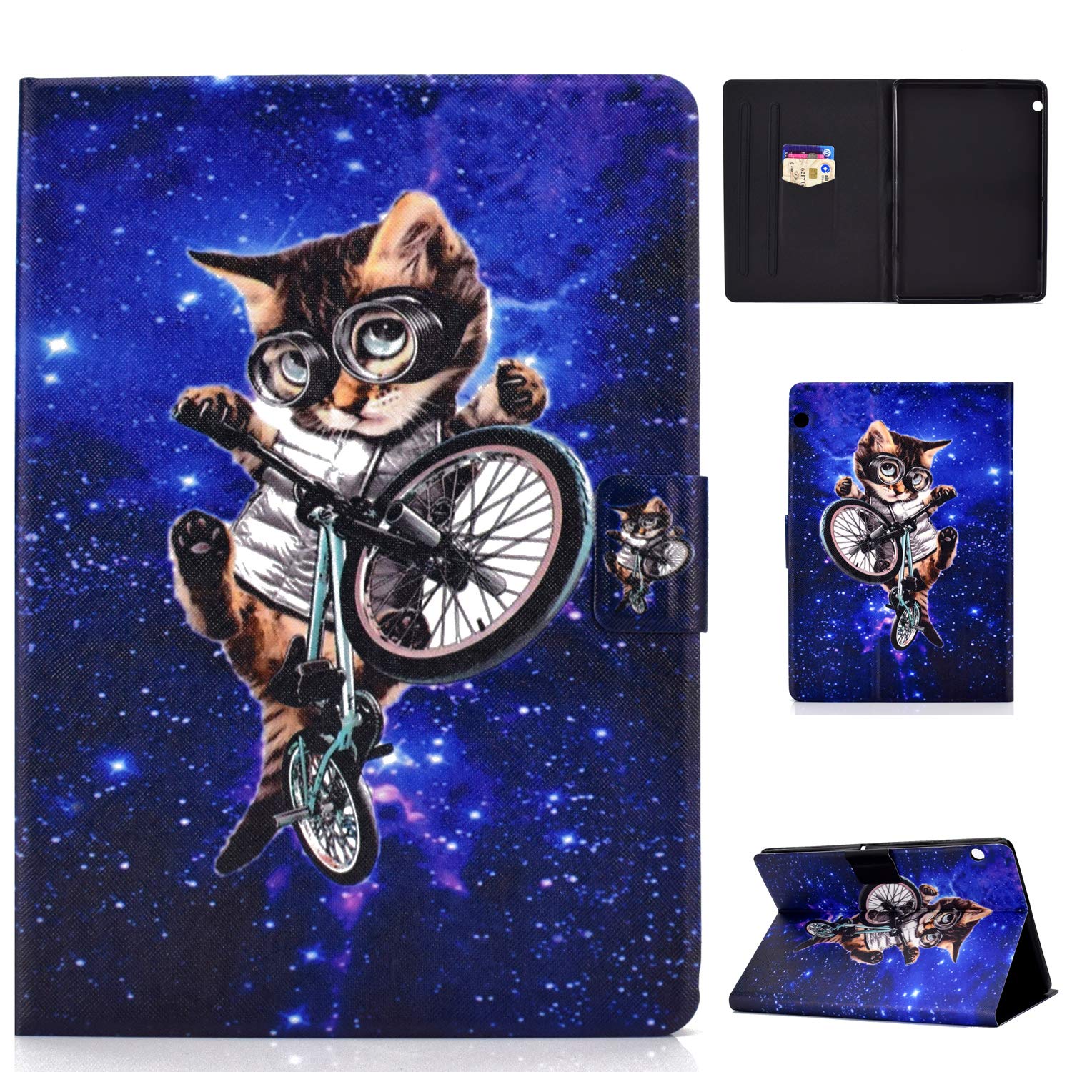 MediaPad T5 10 Case, Bspring PU Leather Slim Folding Stand Cover for 10.0" Huawei MediaPad T5 10-Inch 2018 Android Tablet-Spectacle cat