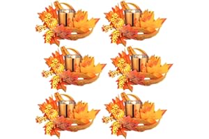 Umigy Set of 6 Fall Votive Candle Holders Thanksgiving Centerpieces Fall Candle Rings Wreaths with Glass Votive Tealight Holders for Table Decor(Pumpkin,Orange)
