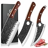 Ethyxe Butcher Knife Set – 3PCS Hand Forged Kitchen Knife Set with Serbian Chef Knife, Viking Boning Knife & Meat Cleaver, High Carbon Steel for Meat Cutting, Outdoor BBQ, Camping, Gift for Men
