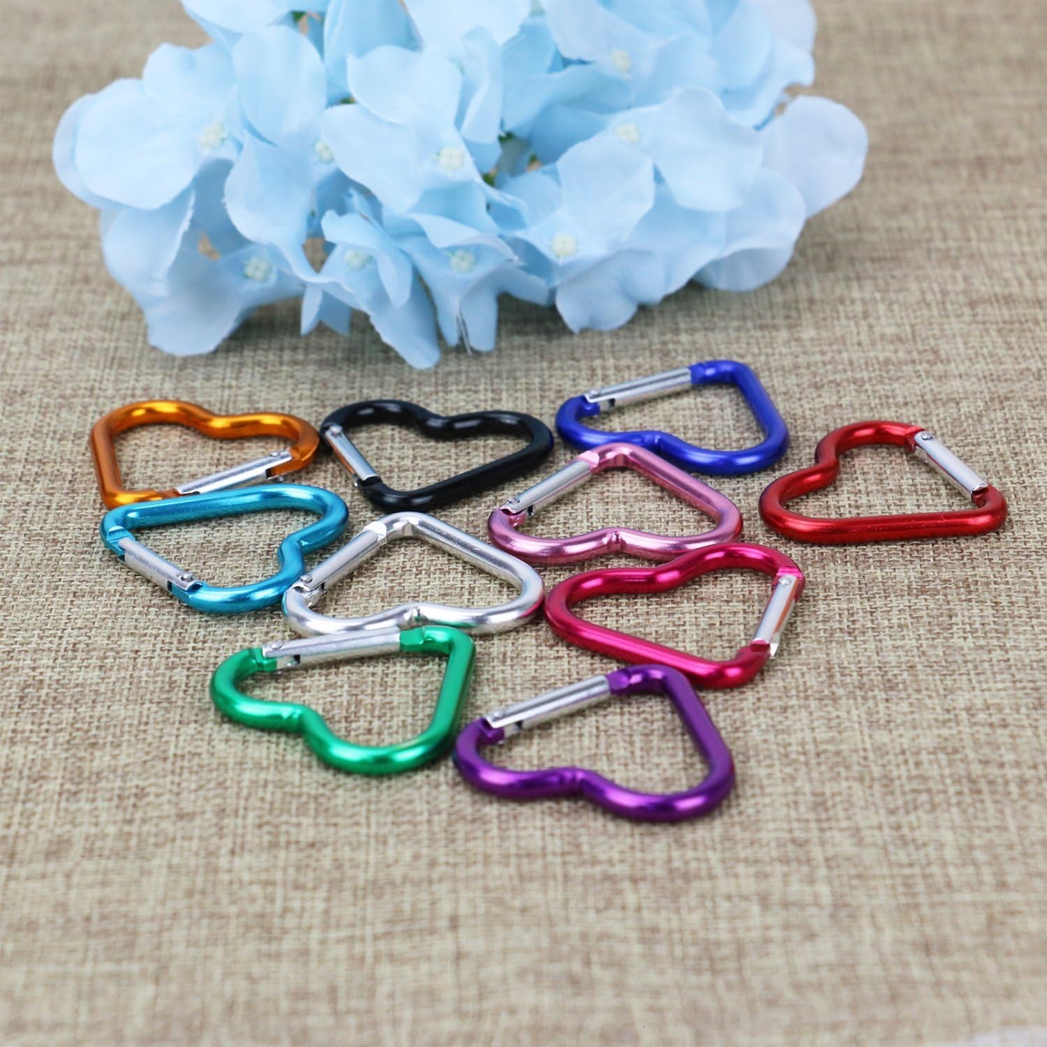10 Pcs Heart Shaped Aluminum Alloy Keychain Clip Carabiner Snaphook Hook Holder Aluminum Heart Carabiner Hook Clip Key Holder Ten: Office Products