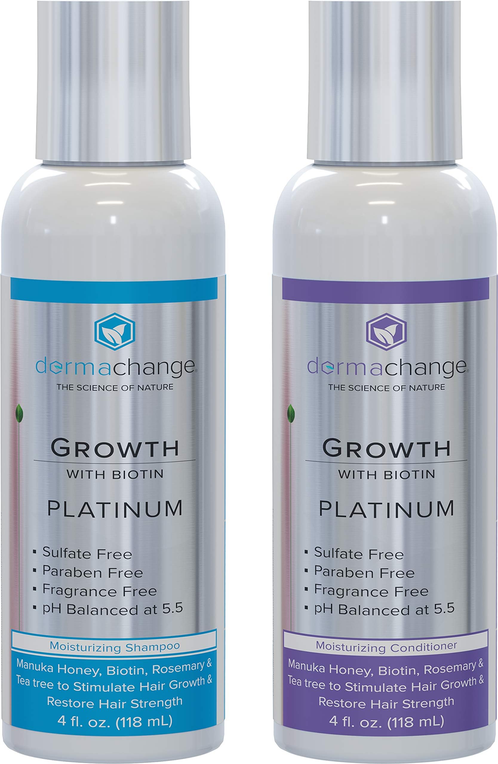 Hair Growth Organic Shampoo and Conditioner Set - With Biotin and Argan Oil - Supports Regrowth and Prevents Hair Loss - Dry Damaged and Color-Treated Hair - Sulfate and Paraben Free (4oz)