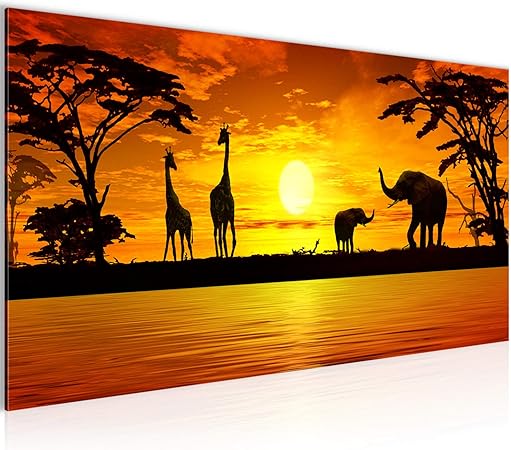 Photo Afrique Coucher De Soleil Décoration Murale 100 X 40 Cm Toison Toile Taille Xxl Salon Appartement Décoration Photos Dart Orange 1 Parties