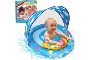 ZIZZ Baby Pool Float with Canopy - 2025 New Inflatable Baby Swim Float with UPF50+Sun Protection, Baby Infant Pool Float with Toy Play Console Adjustable Seat for Toddler Kids Aged 6-36 Months