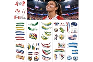 World Cup 2026 Soccer Temporary Tattoos 11 Sheets, Waterproof with Canadian Flag Face Stickers for kids adult, Soccer Fans Ma