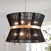 Shrine Lighting Black Boho Chandelier, Modern Design, Boho Drum Pendnat Light for Dining Room, D18'' x H12'', Adjustable 47''
