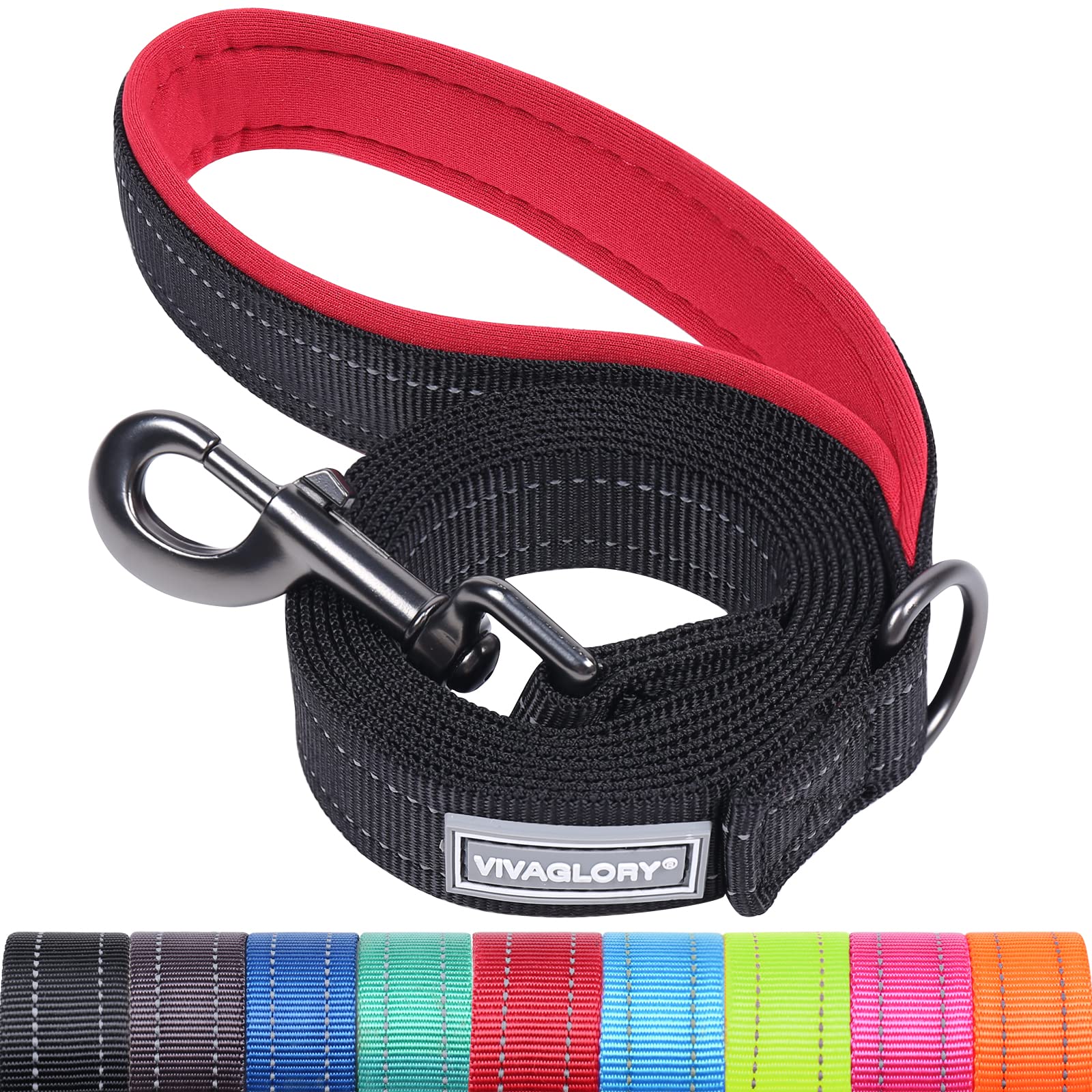 VIVAGLORY Dog Lead Dailyx Dog Leash, Lead with Soft Padded Handle for Training & Walking, Heavy Duty & Double Layer Nylon for Pet Puppy, 90 x 2.5cm, Black