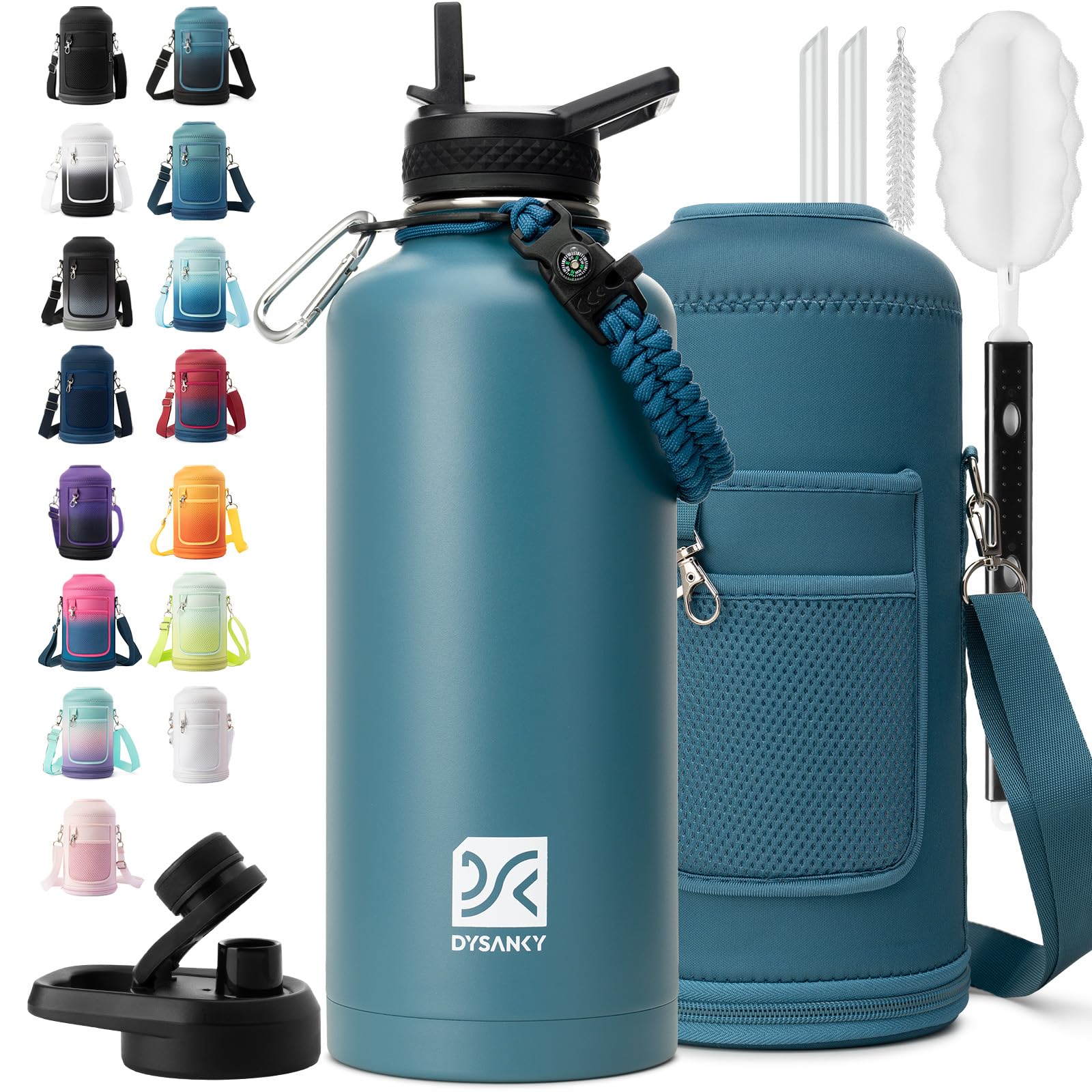 DYSANKY Insulated Water Bottle | Thickened Stainless Steel for Gym and Hiking with Straw, Carrier Bag, Handle Strap | BPA-Free 87 oz Image