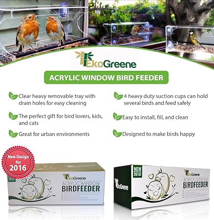 Large Window Bird Feeder With Clear Removable Self Draining Bird