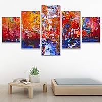 SIGNWIN 5 Panel Canvas Wall Art Modern Art Abstract Brushstroke Closeup Expressionism Expressive Modern Multicolor Oil Painting for Home Decorations Ready to Hang - 60