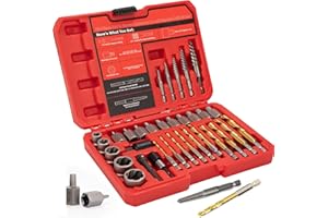 UYECOVE 33Pcs Screw Bolt Extractor Set Hex Head Multi-Spline, Left Hand Drill Bit Set Easy Out Stripped Bolt Remover with Adapter, Bolt Extractor Kit for Removing Broken Rusted Nuts Screws Studs