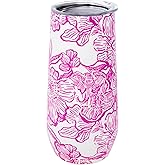 Lilly Pulitzer 10 Oz Stemless Champagne Flute, Small Stainless Steel Tumbler with Lid, Double Wall Insulated Metal Cup (Unforgettable Pink)