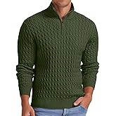 Askdeer Men's Quarter Zip Sweater Cable Knit Mock Neck Pullover Sweater Classic Casual Pullover with Ribbing Edge