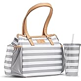 Fit & Fresh Lunch Bag For Women, Insulated Womens Lunch Bag For Work, Stain-Resistant, Lightweight, Large Lunch Box For Women With Matching Tumbler, Zipper, Copley Lunch Kit, Gray Stripes