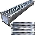 304 Stainless Steel Channel Drain with Galvanized Steel Drain Grate 39.4x5.9x5.5 in, 4 Pack B125 Channel Drain Kit for 3” Pipe, Heavy Duty Durable Trench Drain System for Driveway, Garage, Yard