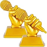 Hicarer 2 Pcs Golden Awards Microphone Trophy 6
