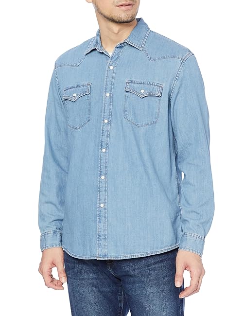 Amazon Essentials Men's Denim Shirt Long Sleeve - Regular-Fit, Light Blue, Large Denim Shirt