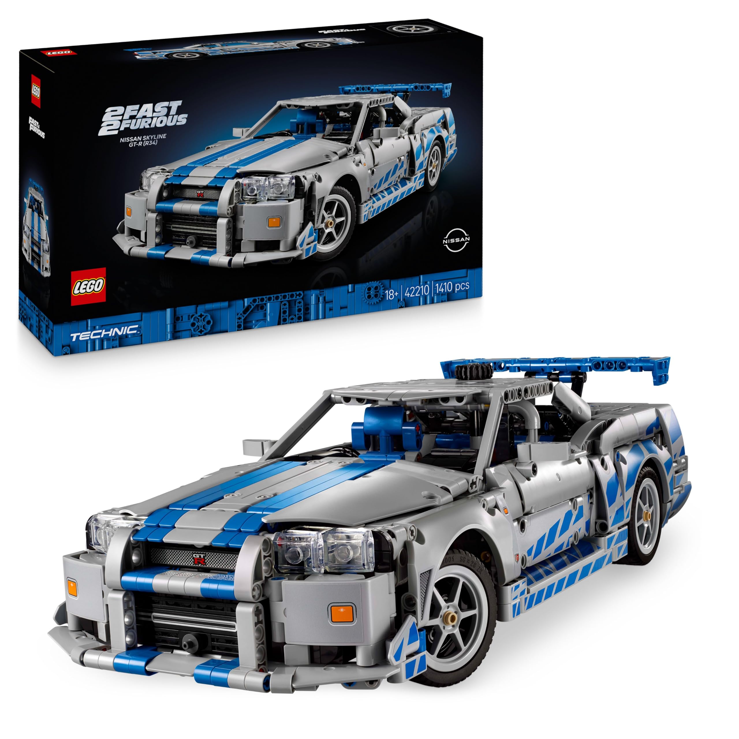 LEGO Technic Auto Nissan Skyline GT-R (R34) 2 Fast 2 Furious - Modellino da Costruire per Adulti con Funzione di Derapata, Sterzo, Sospensioni e un Motore a 6 Cilindri - Regalo da Collezione - 42210