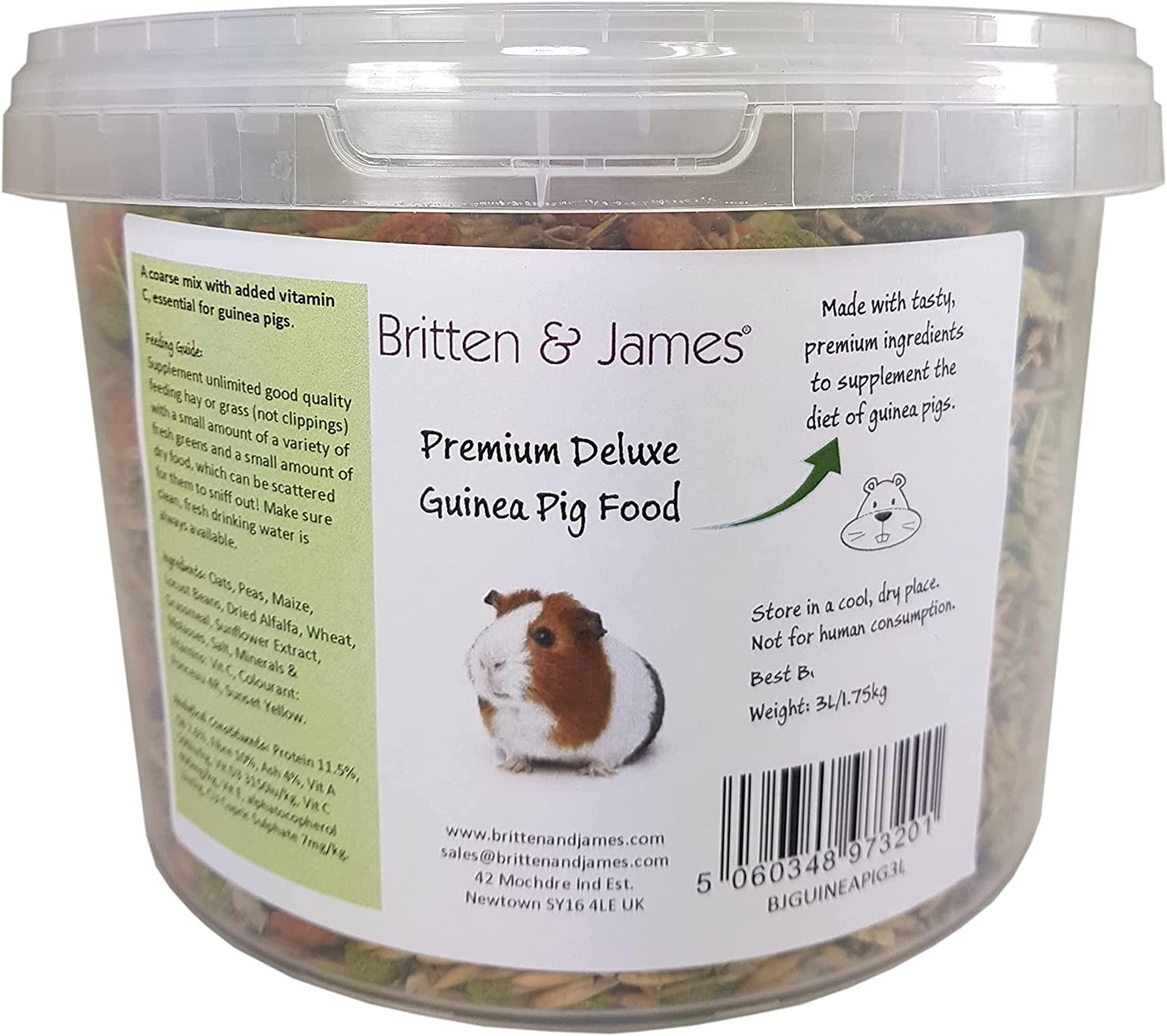 Premium Deluxe Guinea Pig Food Mix by Britten & James (1.75kg). The Ultimate Natural and Healthy Blend with added Vitamin C - Delicious and Nutritious - in a 'Stay Fresh' tub
