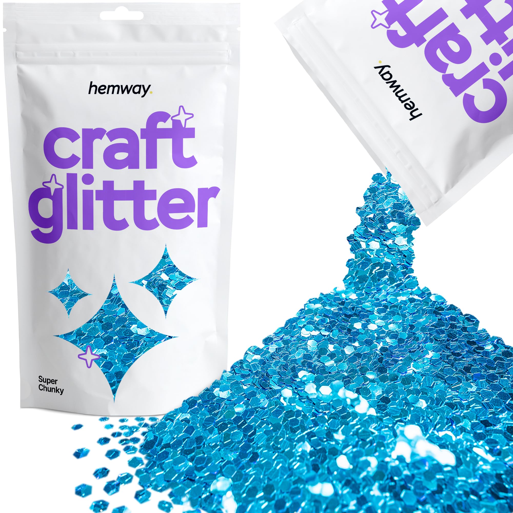Hemway Craft Glitter Ocean Blue 100g Super Chunky Glitter for Crafts, Resin, Cosmetic, Nail, Face, Body, Festival, Tumblers, Art, Candle, Crafting
