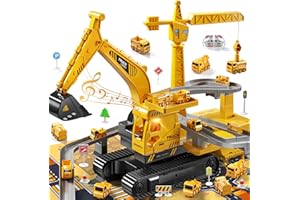 KIZONLY Construction Excavator Toys for Boys 3-5 Year Old - Engineering Digger Race Tracks with Excavator Crane, Car Sand Toys with Light Sound, Birthday Gifts for Toddlers Boys Girls Age 3 4 5 6
