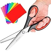 Makasla Ergonomic Pinking Shears, Zig Zag Scissors, Red, Stainless Steel, 5.3 Inch Blade, Ambidextrous, Ideal for Fabric, Lea