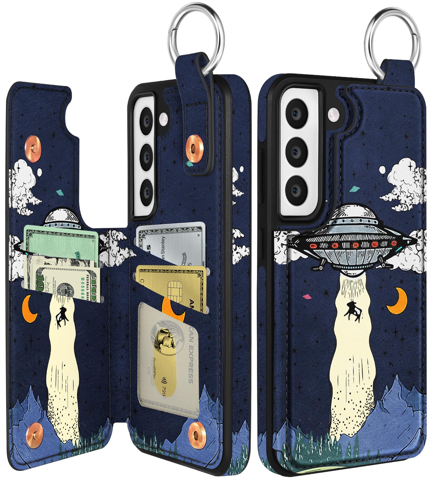 Photo 1 of Shorogyt for Samsung S21 Plus Wallet Case with Card Holder - Cute Designer UFO Pattern Kickstand Magnetic Clasp Back Flip Folio Leather Phone Cases for Women Men Girls for Galaxy S21 Plus
