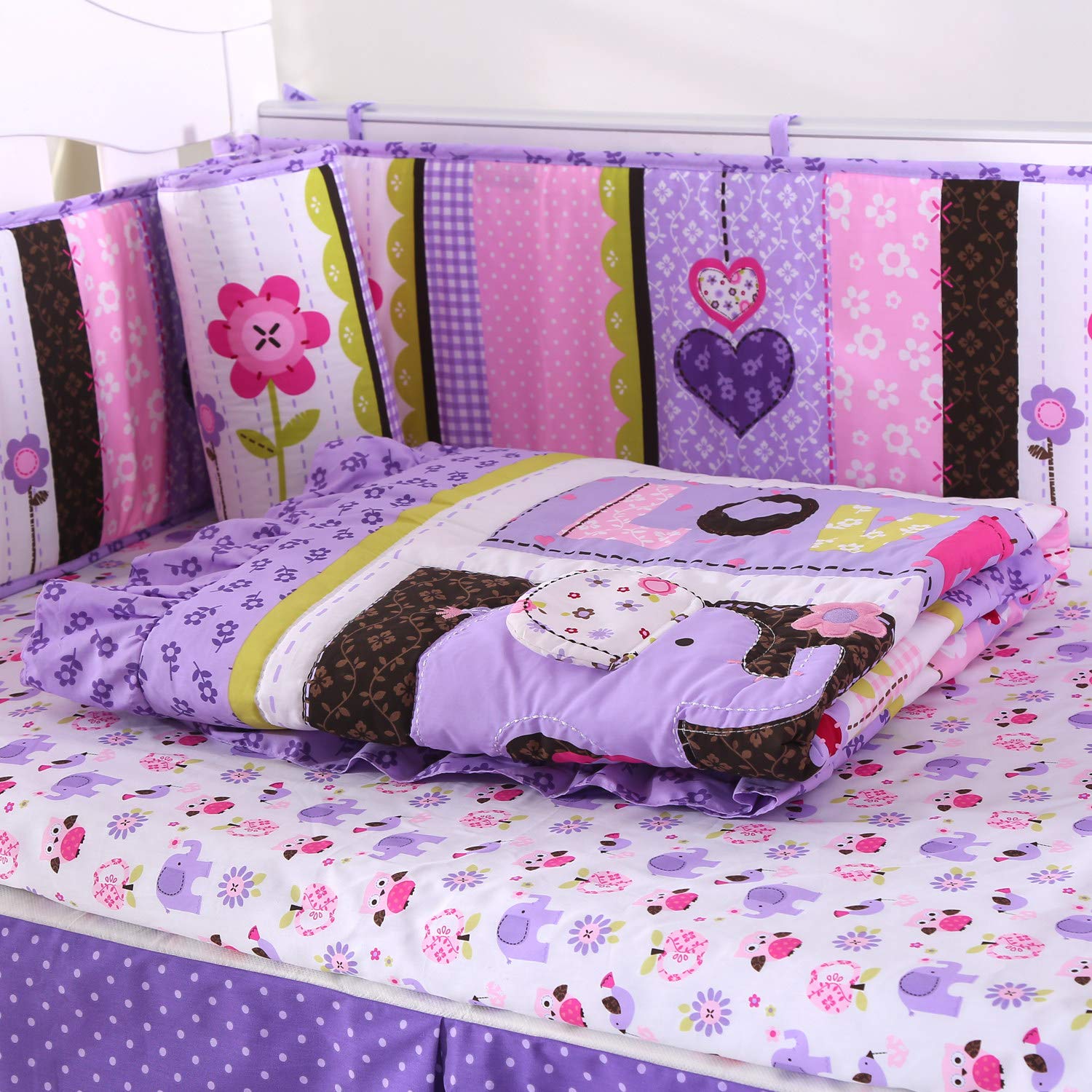 purple elephant crib bedding