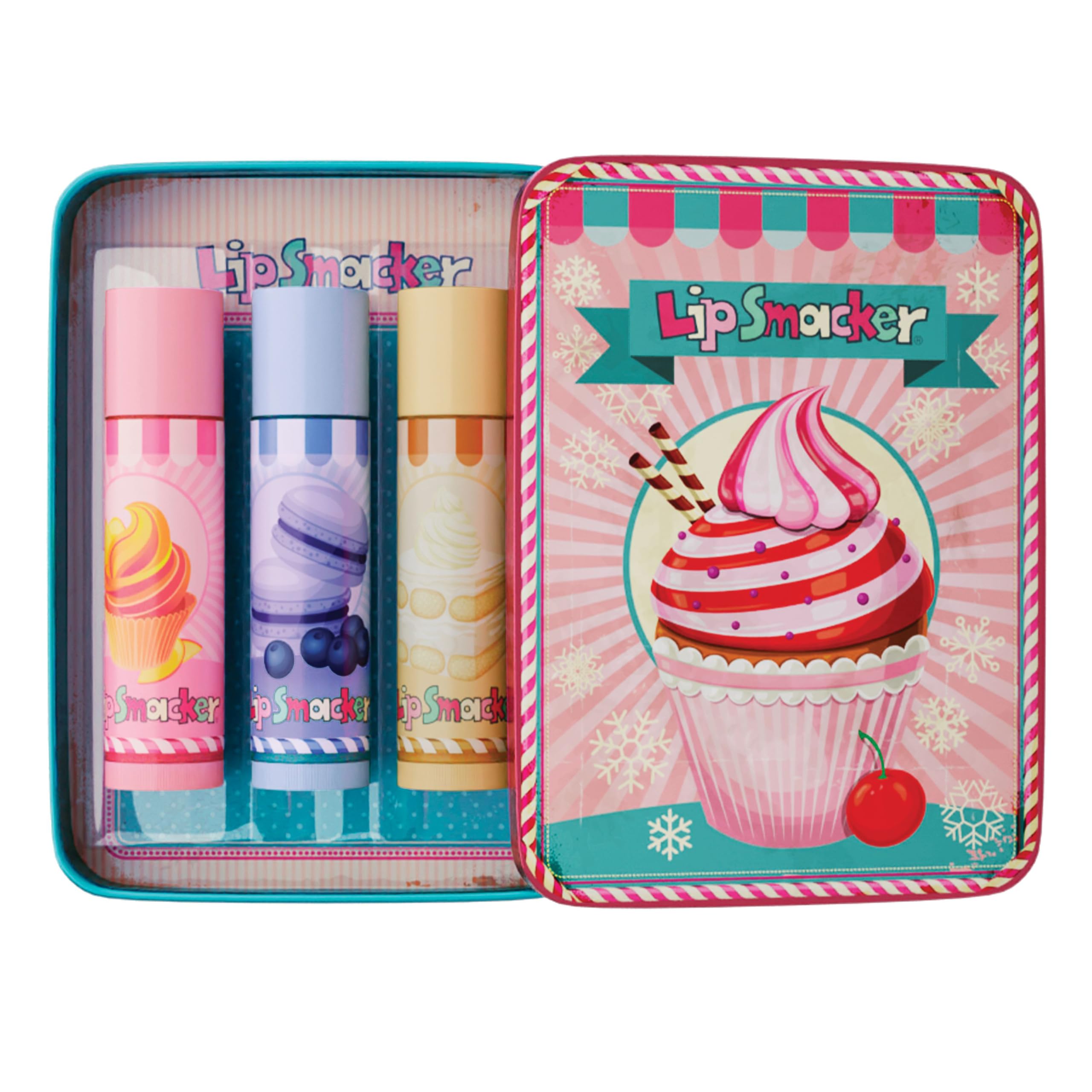 Lip Smacker Lip Balm Tin Trio, 3-Piece Kids Lip Balm Gift Set, Pastry Edition, Moisturizing and Easy-to-Apply, Infused with Castor Seed Oil