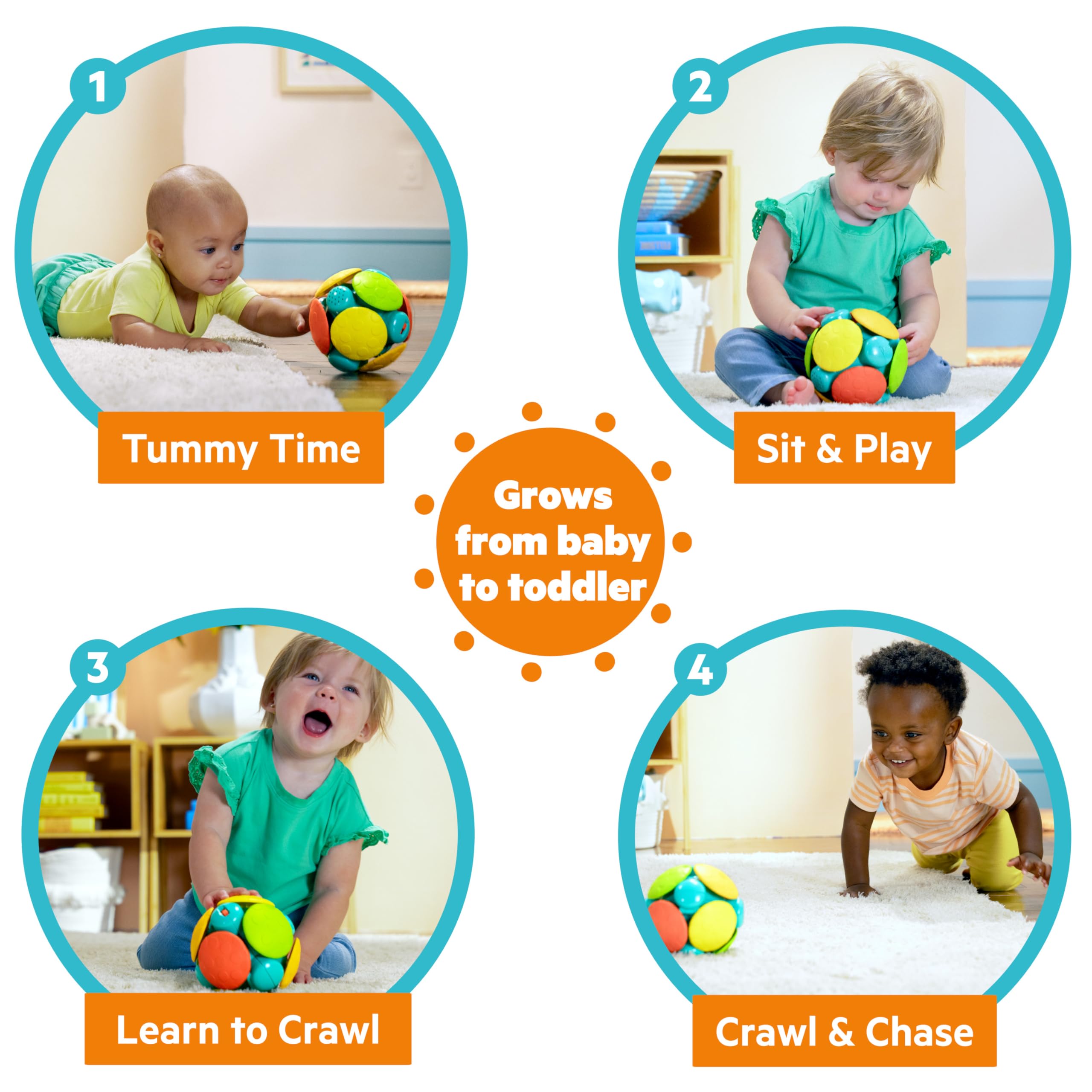 Bright Starts Wobble Bobble Activity Ball Toy, Baby & Toddler Crawl Toy, Interactive Sounds & Textures, Ages 3 Months+