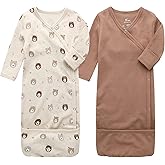 O2 BABY 100% Organic Cotton Kimono Gown with Mittens & Fold-Over Pouch