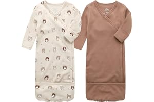 O2 BABY 100% Organic Cotton Kimono Gown with Mittens & Fold-Over Pouch