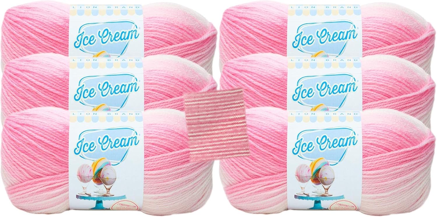 Lion Brand Ice Cream Yarn 6 Pack with Pattern (Strawberry)