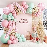 BlissBash 140PCS Christmas Balloon Arch Garland Kit with Pink Green Champange Cane Candy Balloons for Xmas Party Backdrop, Holiday Birthday Decorations, Winter or Snow Theme Baby Shower