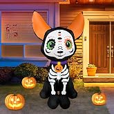 JOYEASE 5 Ft Halloween Inflatables Skeleton Dog Decoration | Halloween Blow Ups Built-in Lights Halloween Inflatable Outdoor Decoration for Holiday Party Garden Lawn