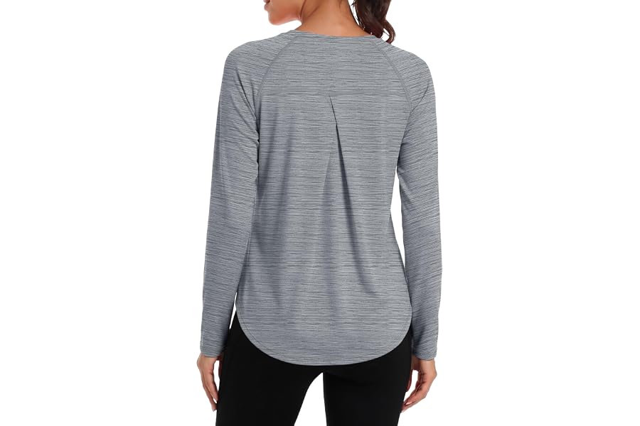 Rexley Womens Long Sleeve Workout Tops Quick Dry Athletic Gym Shirts | Moisture Wicking, Pleated Back, Running, Hiking, Yoga, Gym Clothes, UV Protection, Casual, Fitness Clothing, Activewear