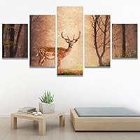 SIGNWIN 5 Panel Canvas Wall Art Modern Art Animals Dramatic Elephants Giraffe Multicolor Photography Southwest for Home Decorations Ready to Hang - 60