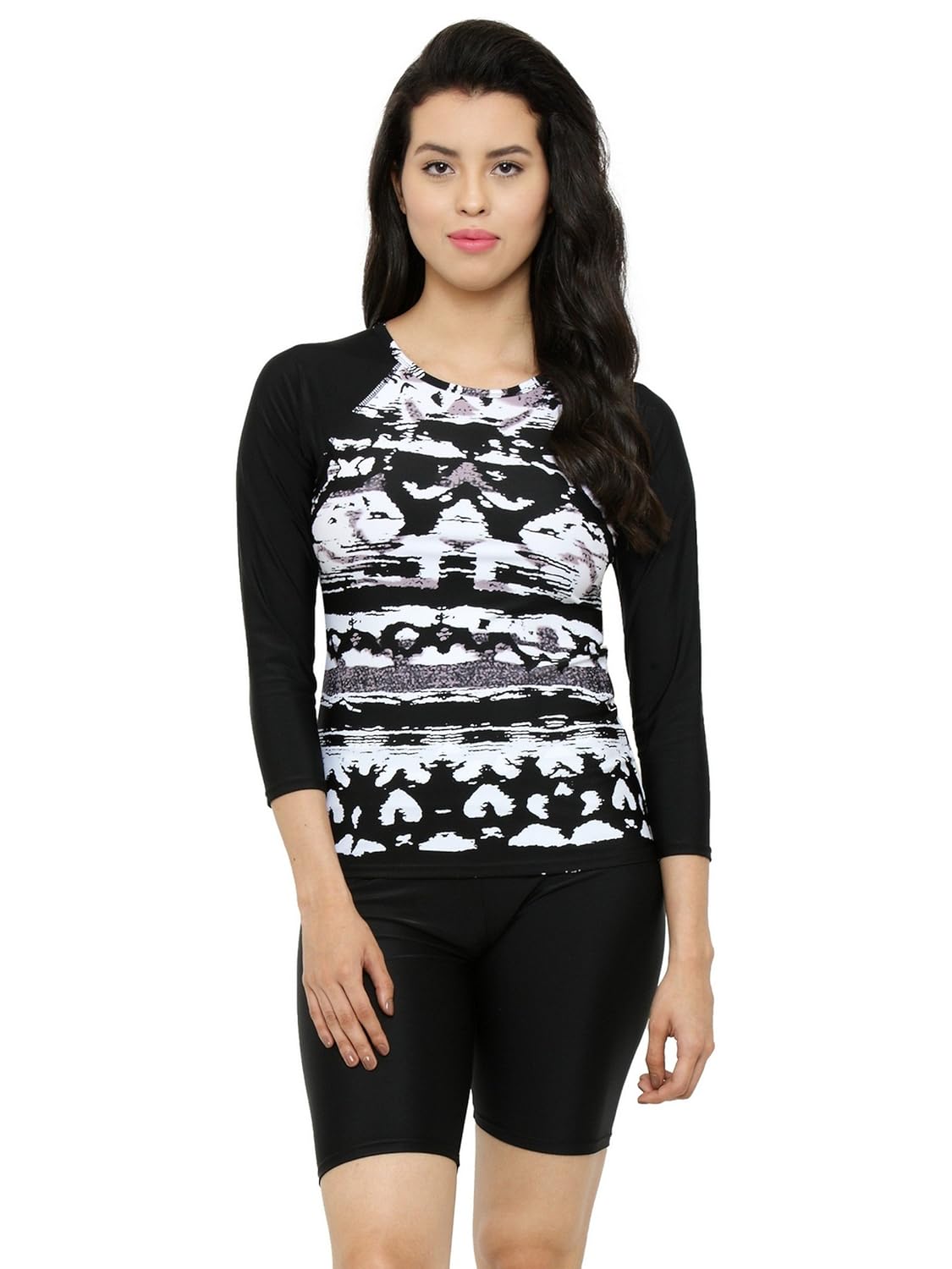 fasnoya women's abstract print two piece long sleeve swimsuit