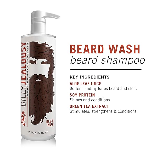 BILLY JEALOUSY BEARD WASH FOR SMOOTH, MANAGEABLE & FRIZZ-FREE FACIAL HAIR, BEARD CARE ENRICHED WITH HYDRATING ALOE & STRENGTHENING & CONDITIONING GREEN TEA EXTRACT, 16 FL OZ