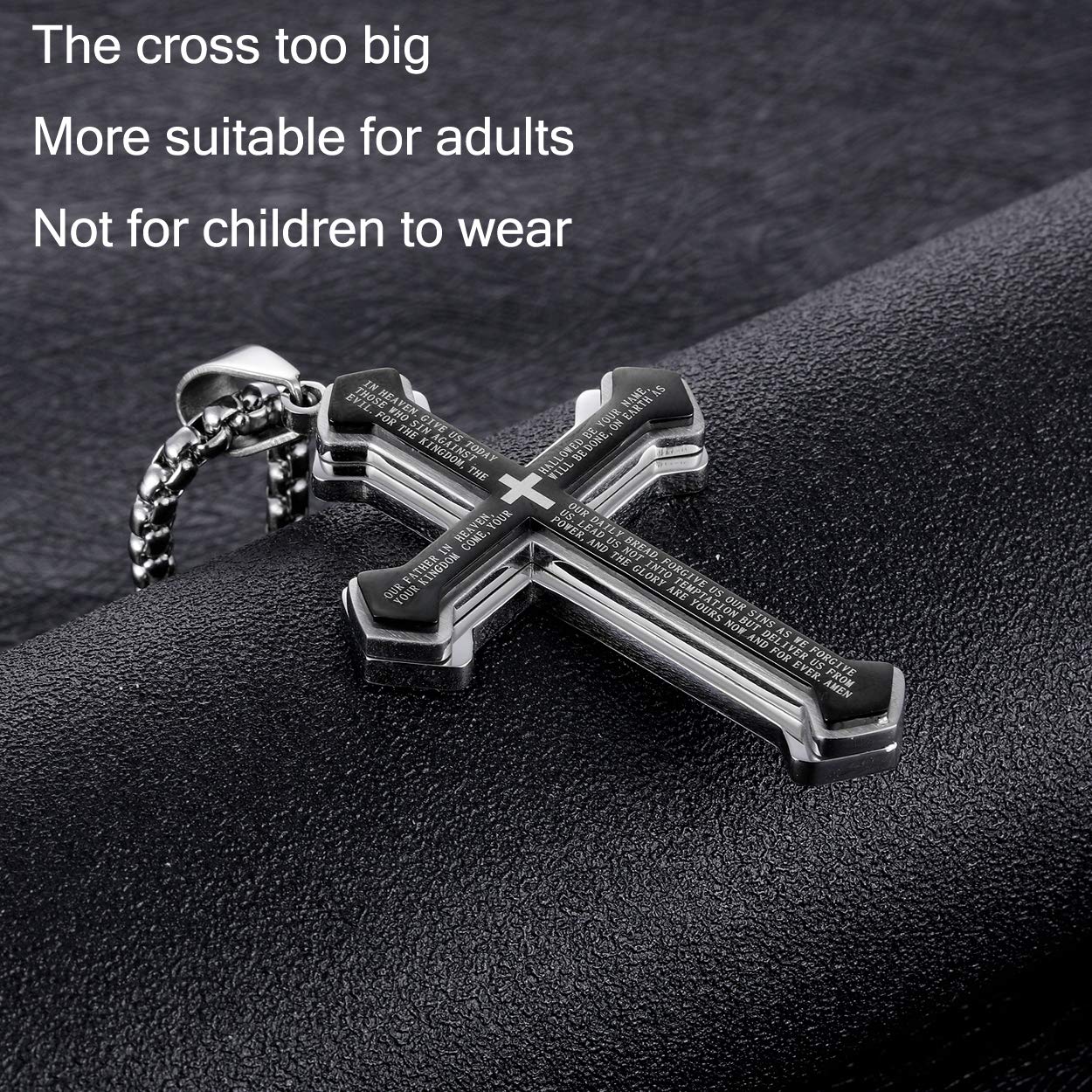 Rehoboth Men's Stainless Steel Nail Lord's Prayer Cross Pendant Necklace for Men Women Big Pendant and Strong Chain 24