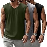 Evervibe 3 Pack Mens V Neck Tank Tops 95% Cotton Sleeveless Big and Tall Muscle Cut Off Shirts Gym Workout Tee