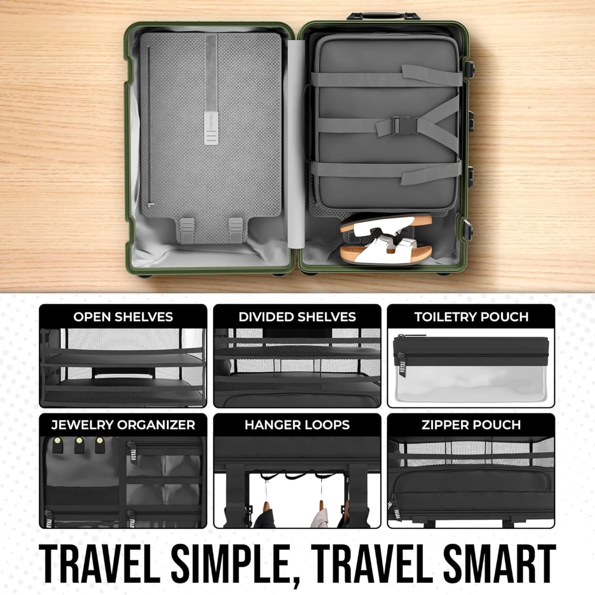 Voyaj Hanging Suitcase Organizer for Travel - Carry on Closet Suitcase, Hanging Luggage Organizers, Travel Organizer - Easily Fits Carry On Luggage for Wrinkle Free Packing