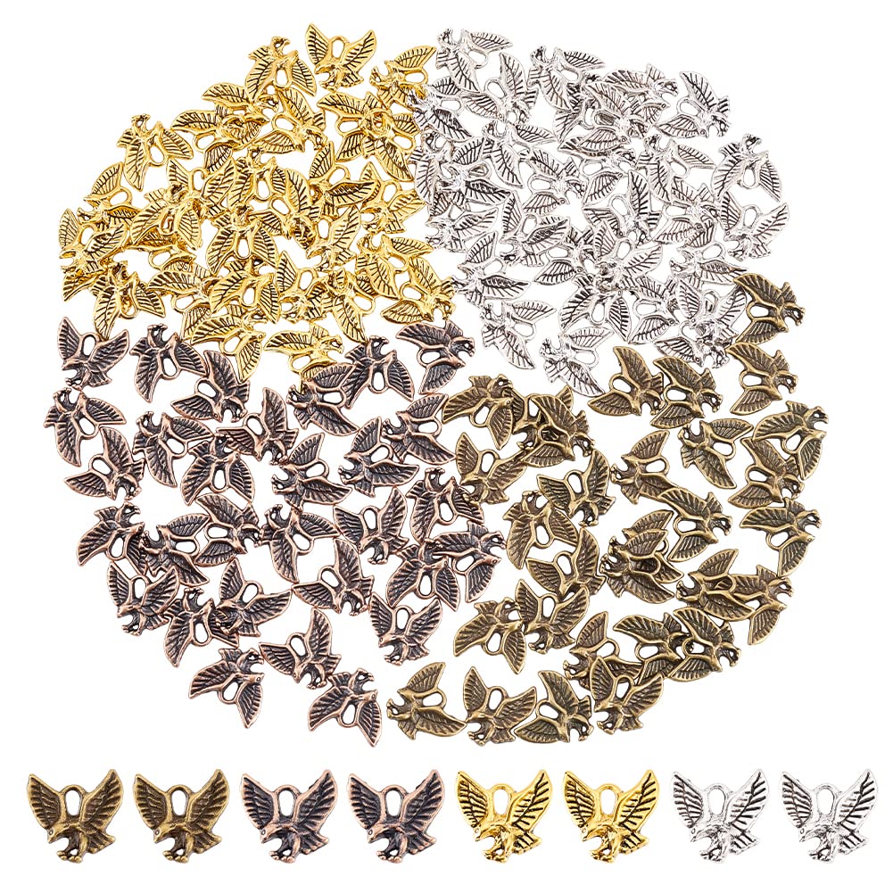 arricraft 120 Pcs Eagle Charms, 4 Colors Tibetan Style Alloy Pendants Animal Hawk Hanging Beads Charms with Hole for Necklace Bracelet Earring Jewelry Making