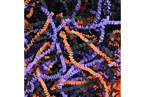 Raissily 10oz Halloween Crinkle Cut Paper Shred Filler, Packing Grass Cushion for Thanksgiving Gift Confetti Box Bag Basket Filling Party Decor - Black/Orange/Purple