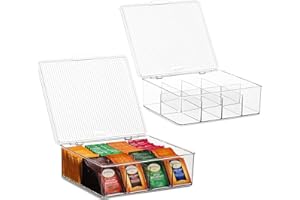 Seseno 2 Pack Large Stackable Plastic Tea Bag Organizer - Storage Bin Box for Kitchen Cabinets, Countertops, Pantry - Holds Beverage Bags, Cups, Pods, Packets, Condiment Accessories Holder
