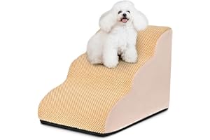 LIVINGbasics Pet Stairs, 3 Tiers Portable Dog Ramp for High Beds or Couch, Soft Foam Puppy Ladder for Dogs Injured, Older Pet