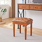 KUKEJCM Microfiber Leather Vanity Stool for Makeup,Solid Wood Carvied Vanity Bench Seat,Convertible Piano Stool and Dining Ta