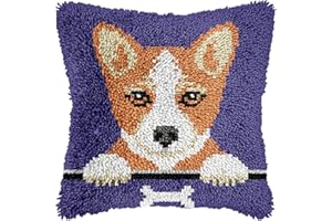 veirousa Corgi Puppy Latch Hook Kits for Adults Kids, Beginners DIY Throw Pillow Kit Pre-Printed Pillowcase Hook and Latch Rug Kits Cross-Stitch Cushion for Home Sofa Decoration 17x17 in.