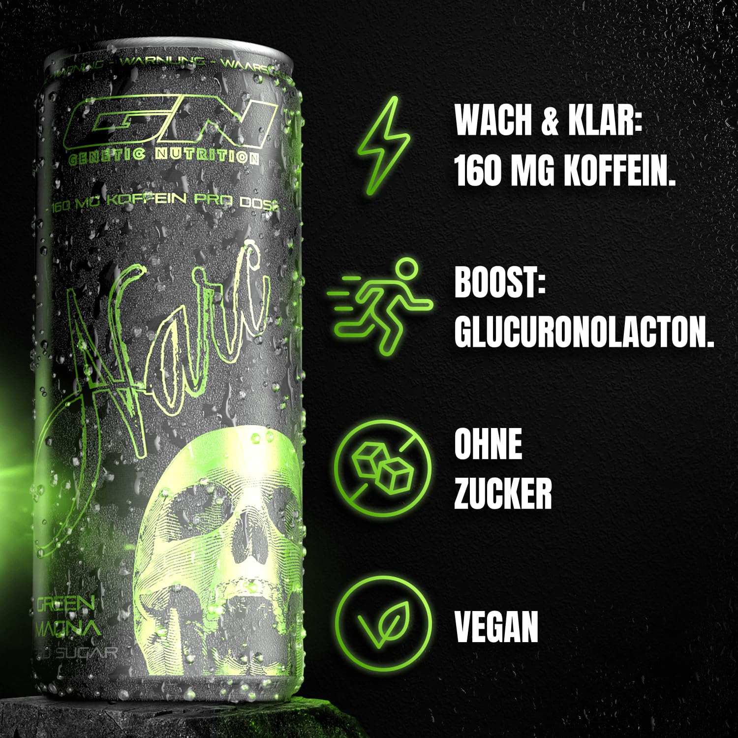 Narc Energy Drink inkl. Pfand 6€ | Starker Pre-Workout Booster | 160 mg Koffein & Taurin | Energie & Fokus Erfrischungsgetränk ohne Zucker Green Magna 24 Pack (24 x 0,25l) 2
