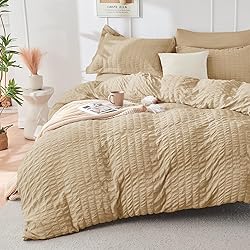 HYMOKEGE Khaki Queen Comforter Set Seersucker 7