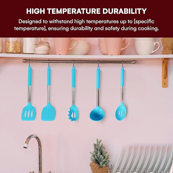 VDOMUS SILICONE COOKING UTENSILS SET – KITCHEN UTENSIL SET FOR NONSTICK COOKWARE – HEAT RESISTANT, NON-SCRATCH COOKING UTENSILS – HOME & KITCHEN GADGET TOOLS ESSENTIALS – KHAKI